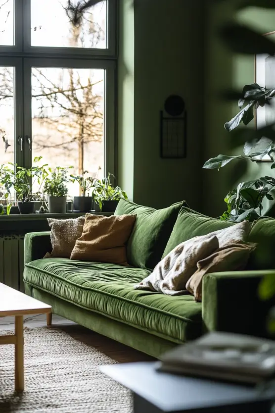 Green Living Room with Green Sofa