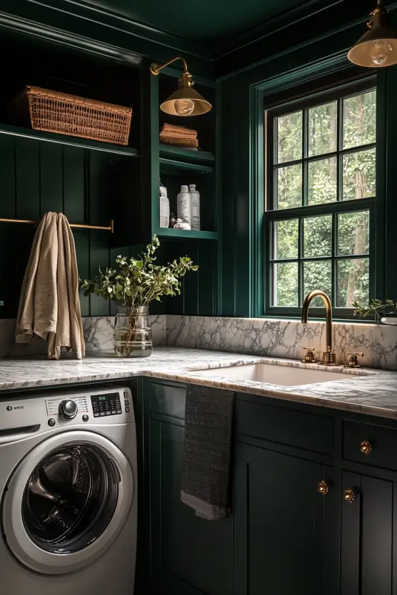 Laundry Room Ideas with Dark Green