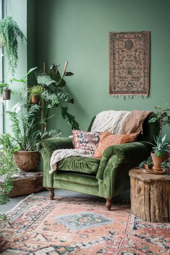 Green Living Room Eclectic