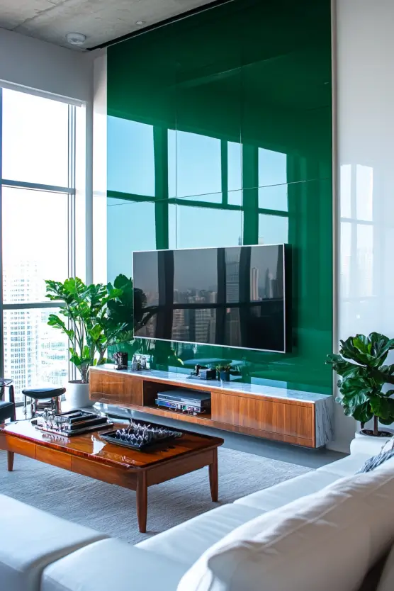 Green Living Room TV Wall