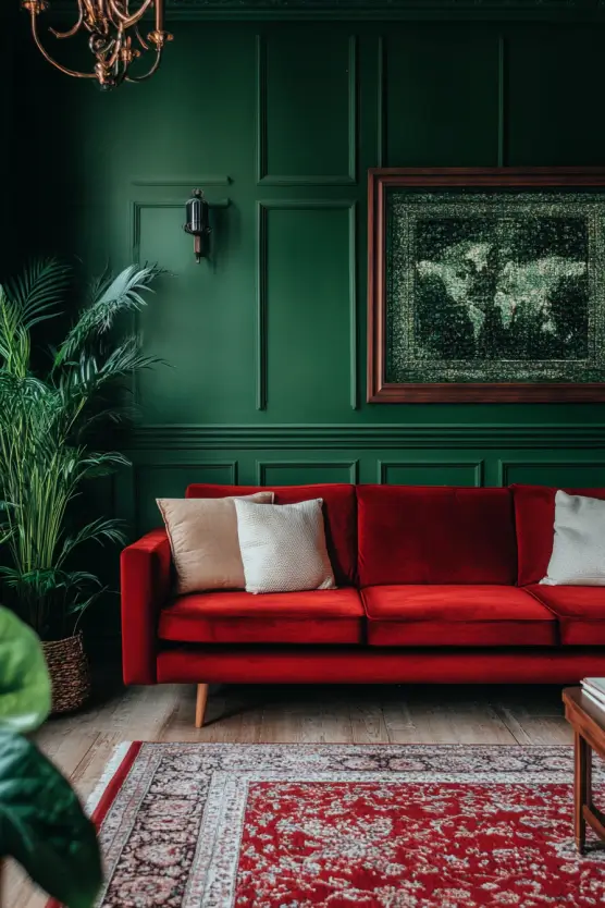 Green Living Room Red Sofa