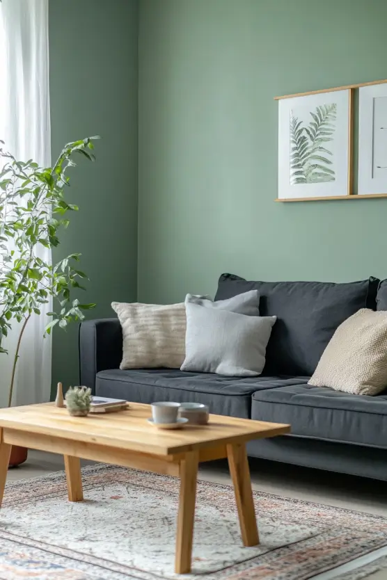 Green Living Room Grey Sofa