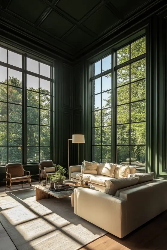 Green Living Room High Ceiling