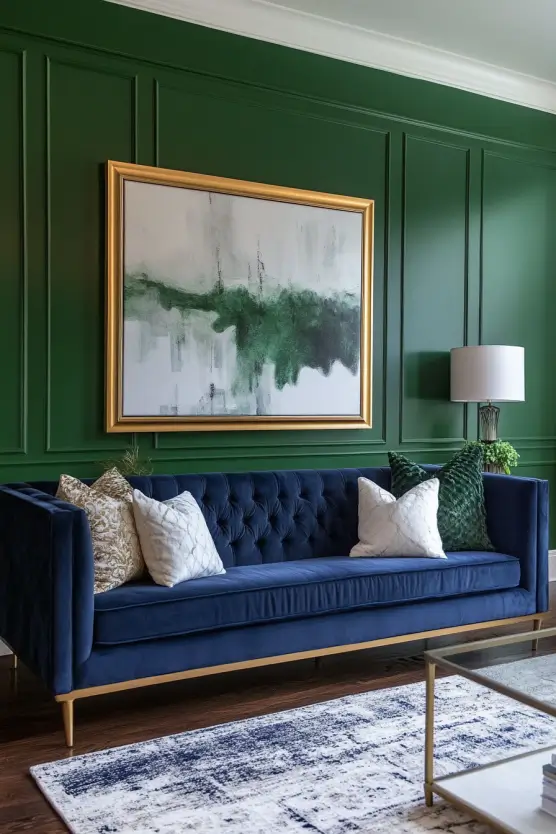 Green Living Room Navy Sofa